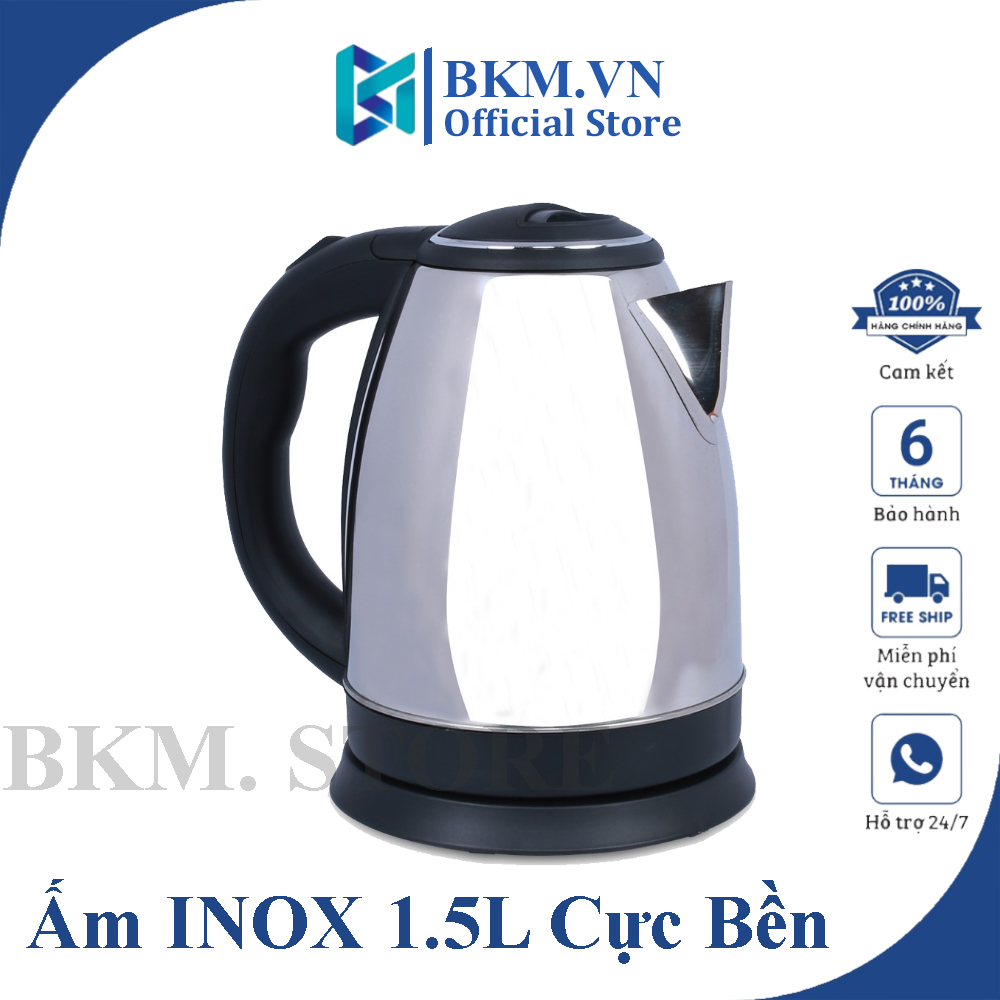 Ấm Siêu Tốc Inox 1,8L , Bình Đun Nước Siêu Tốc Công Suất 1800W Đun Sôi Cực Nhanh Có Đế Tiếp Điện Xoay 360 Độ, Chế Độ Tự Ngắt Khi Sôi An Toàn, Tiện Lợi