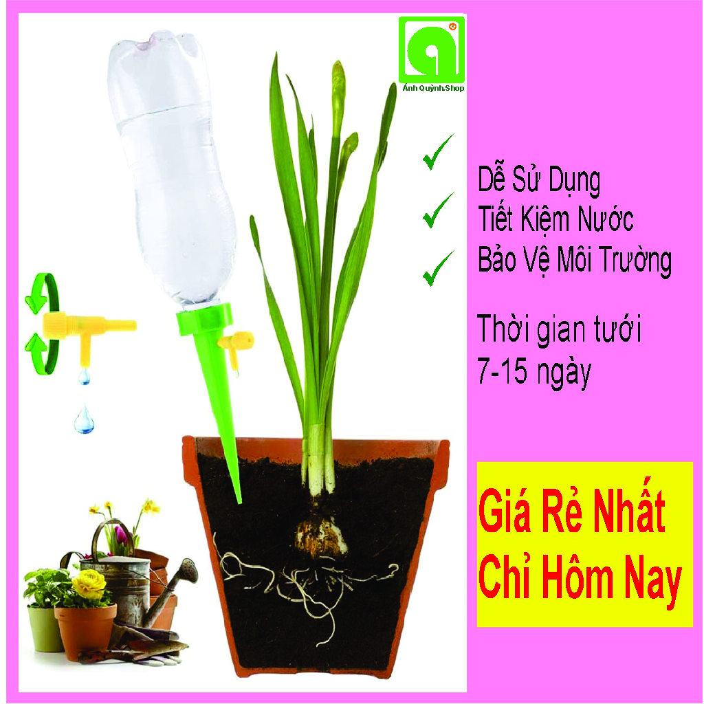 Vòi tưới cây, tưới cây tự động, đầu tưới nhỏ giọt tự động gắn chai nước bảo vệ môi trường