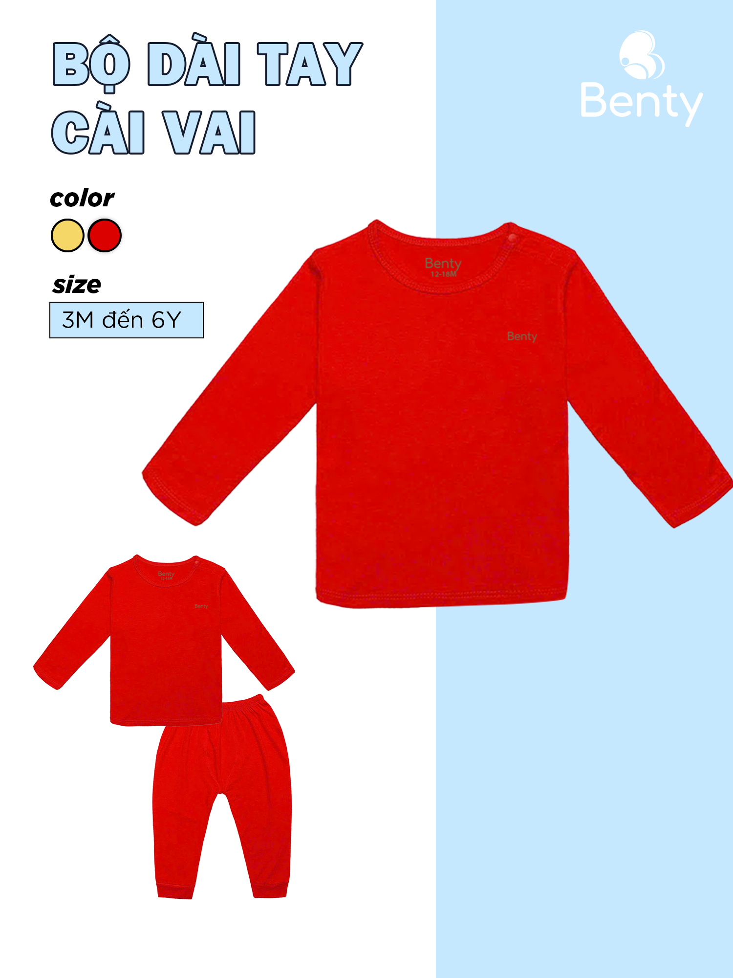 Bộ dài tay cài vai TẾT basic BENTY chất liệu vải cao cấp, đồ bộ cho bé trai, bé gái mặc đi chơi