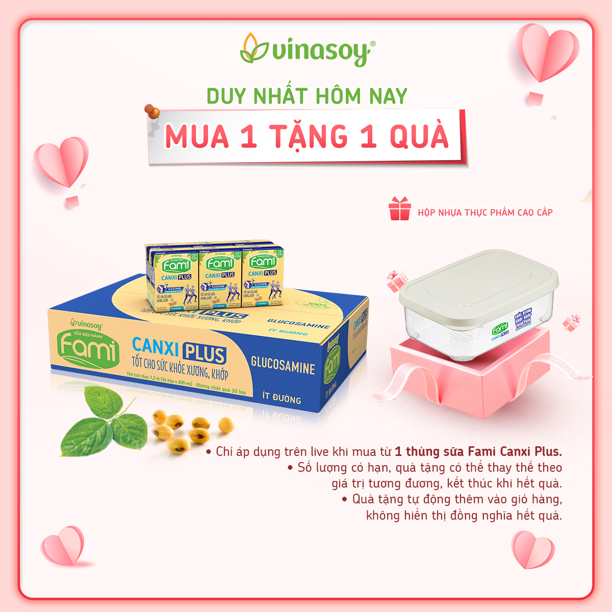 Thùng sữa đậu nành Fami Canxi Plus nguyên vị hộp (36 hộp x 200ml)