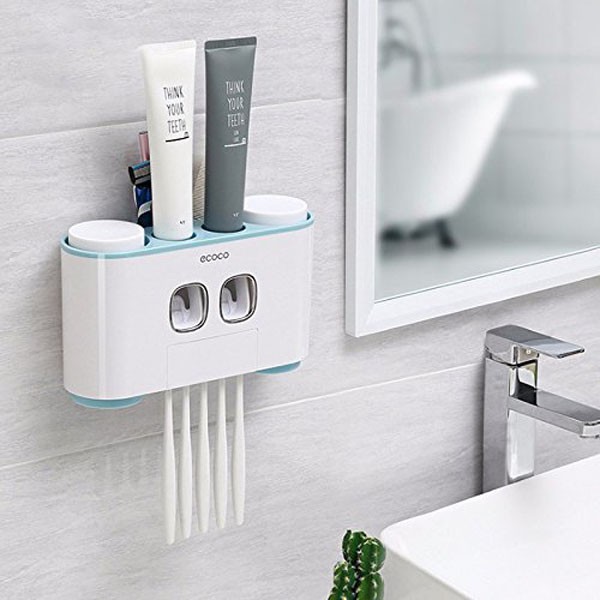 Bộ nhả kem đánh răng ECOCO kèm 4 cốc cao cấp, Kệ Để Đồ Phòng Tắm Dính Tường , Khay Đựng Bàn Chải Đánh Răng , Bộ Lấy Kem Đánh Răng Tự Động - Bảo Hành 1 Đổi 1