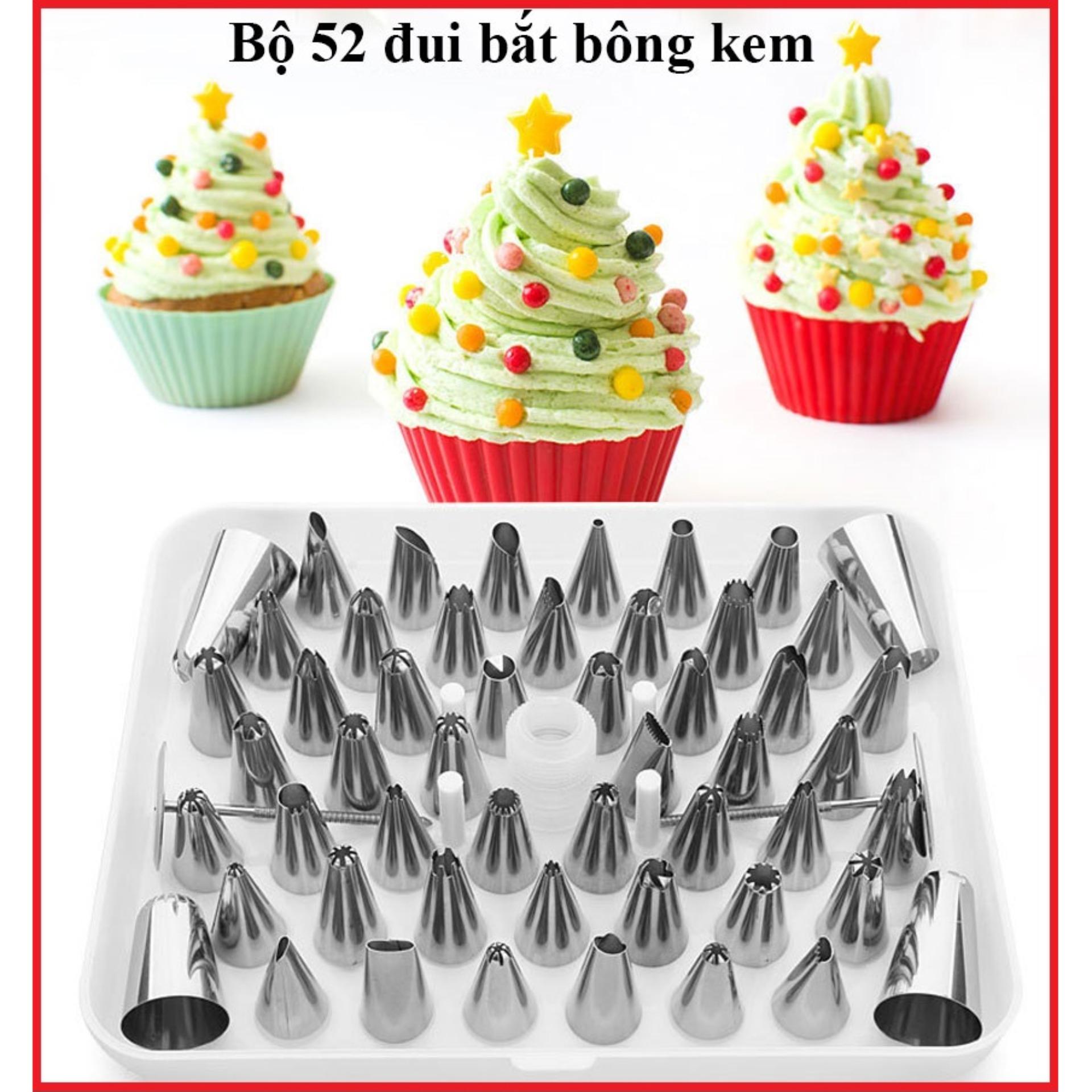 Bộ 52 Đuôi Bắt Bông Kem Bao Gồm 4 Đui Bắt Kem Cỡ Lớn; 48 đui bắt kem cỡ nhỏ; 2 dù bắt kem; 1 chốt giữ đui loại to.