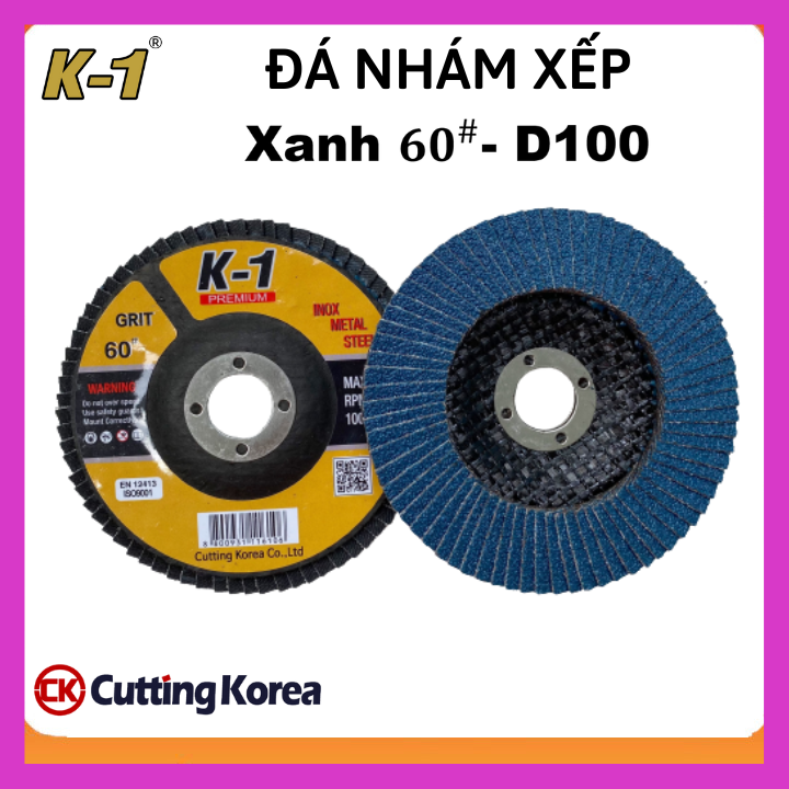 Đá nhám xếp xanh inox 60# | đĩa ráp xếp inox xanh | bánh nhám xếp xanh inox k1 d100 60#
