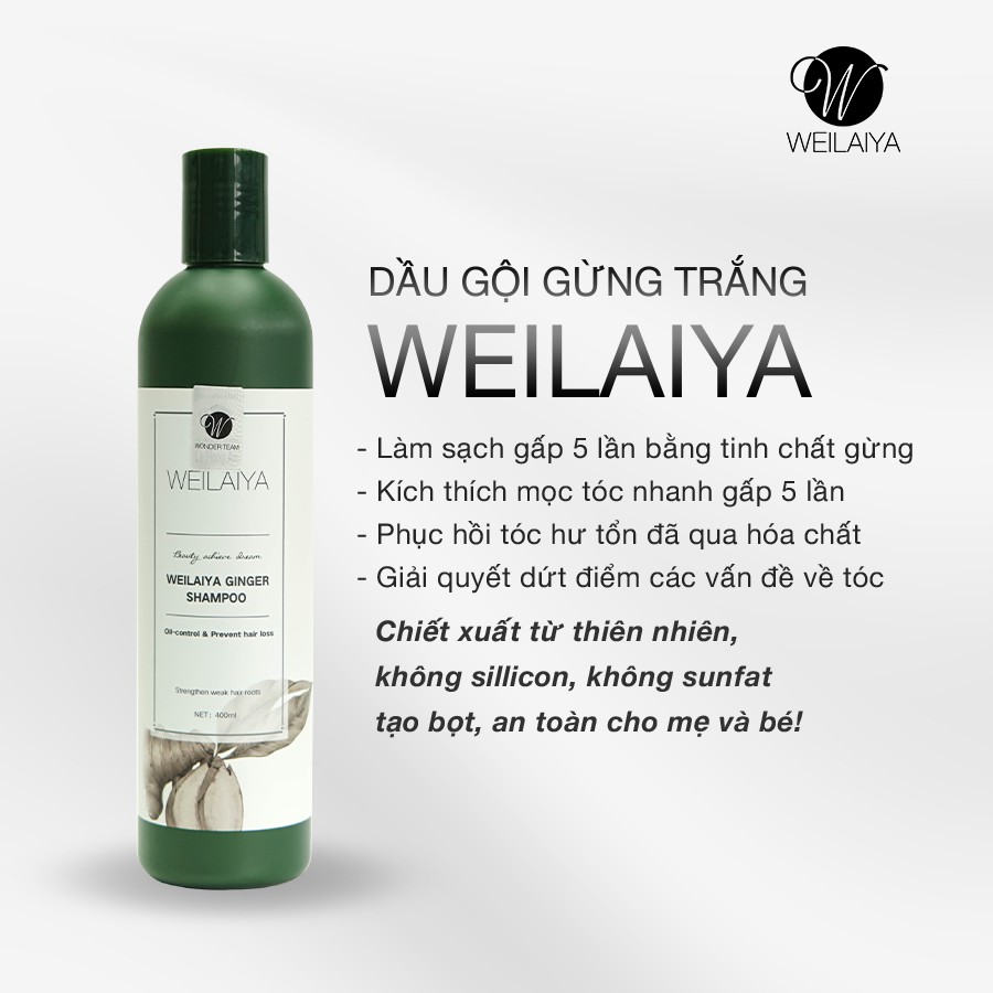 Dầu gội gừng trắng Weilaiya giảm rụng, kích mọc tóc cho tóc dầu bết Weilaiya Ginger Shampoo 400ml