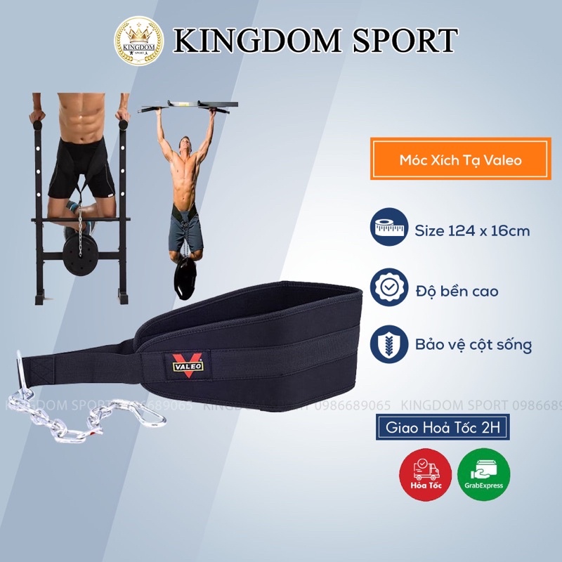 Móc xích tạ valeo, đai lưng có xích treo tạ dip belt valeo kingdom sport