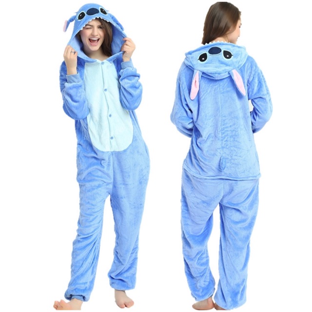 Đồ ngủ thú bộ đồ stitch xanh đồ ngủ liền thân hình thú cho người lớn chất mềm mịn - lepsstore