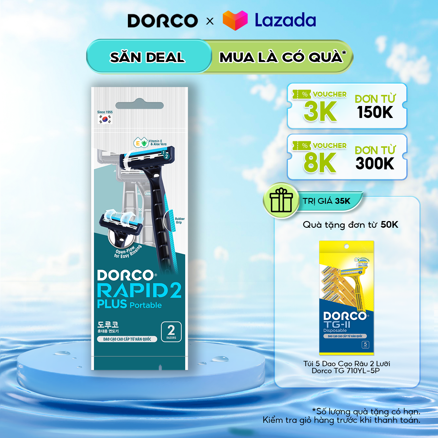 Dao cạo râu 2 lưỡi dorco rapid 2 plus disposable tnc100sb-2p