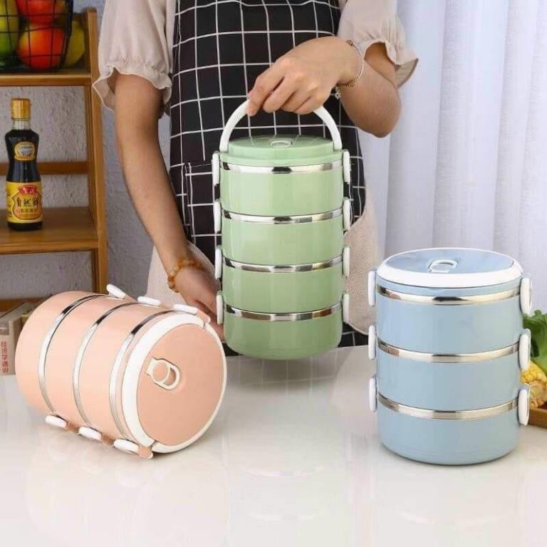 Hộp cơm giữ nhiệt 4 tầng, cặp lồng cơm giữ nhiệt lúa mạch 4 tầng, hộp đựng cơm 4 tầng lúa mạch tiện lợi_Shop Tuấn Kiệt