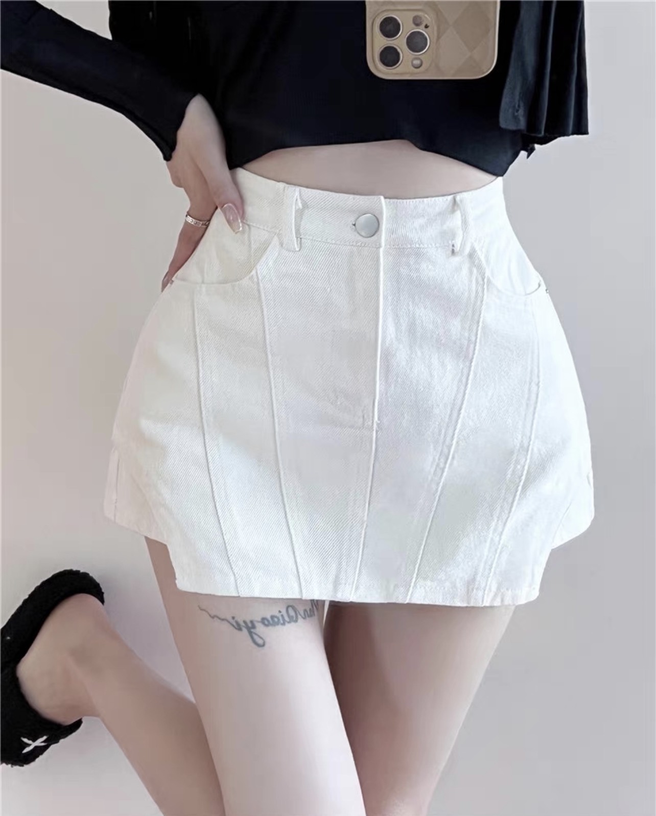 Chân váy jean pinkstore29 viền nổi mới mẻ siêu tôn vòng 3 dành cho nữ c053