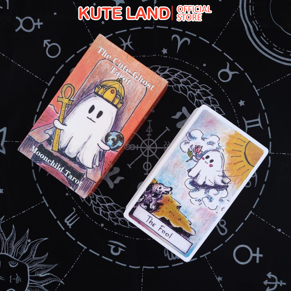 Bộ Bài Cute Ghost Tarot 78 lá 7x12 cm tặng đá thanh tẩy