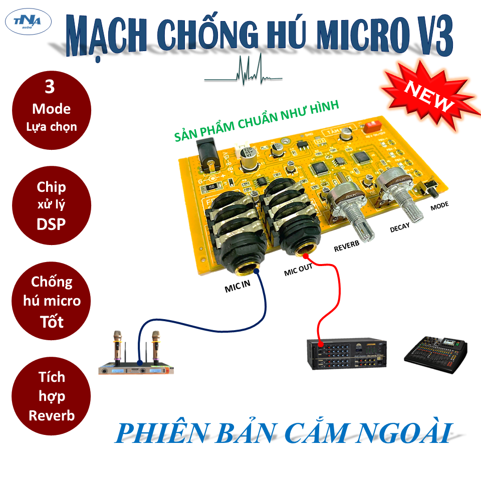 (NEW) Bo Mạch Chống Hú Micro Có Reverb V3 Cho Mixer - Amply karaoke - Vang Số | Tâm Nam