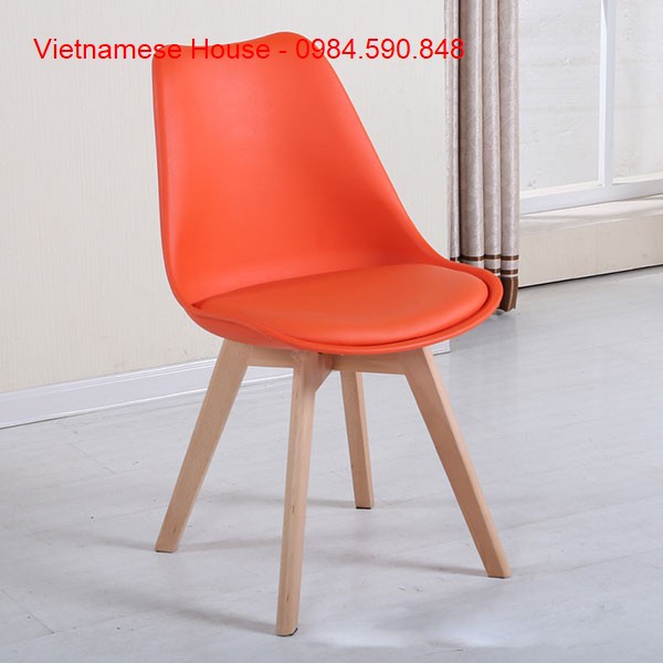 Ghế eames chân gỗ có đệm hàng nhập khẩu 100%