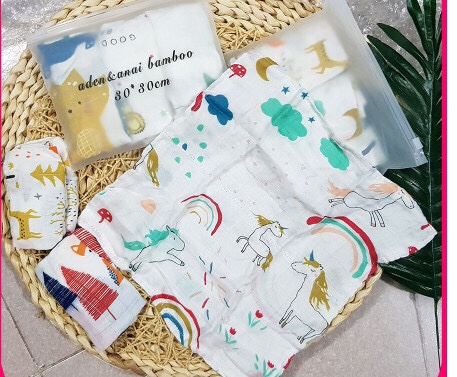 Khăn sữa sợi tre 3 lớp Muslin cho bé. Túi 3 cái