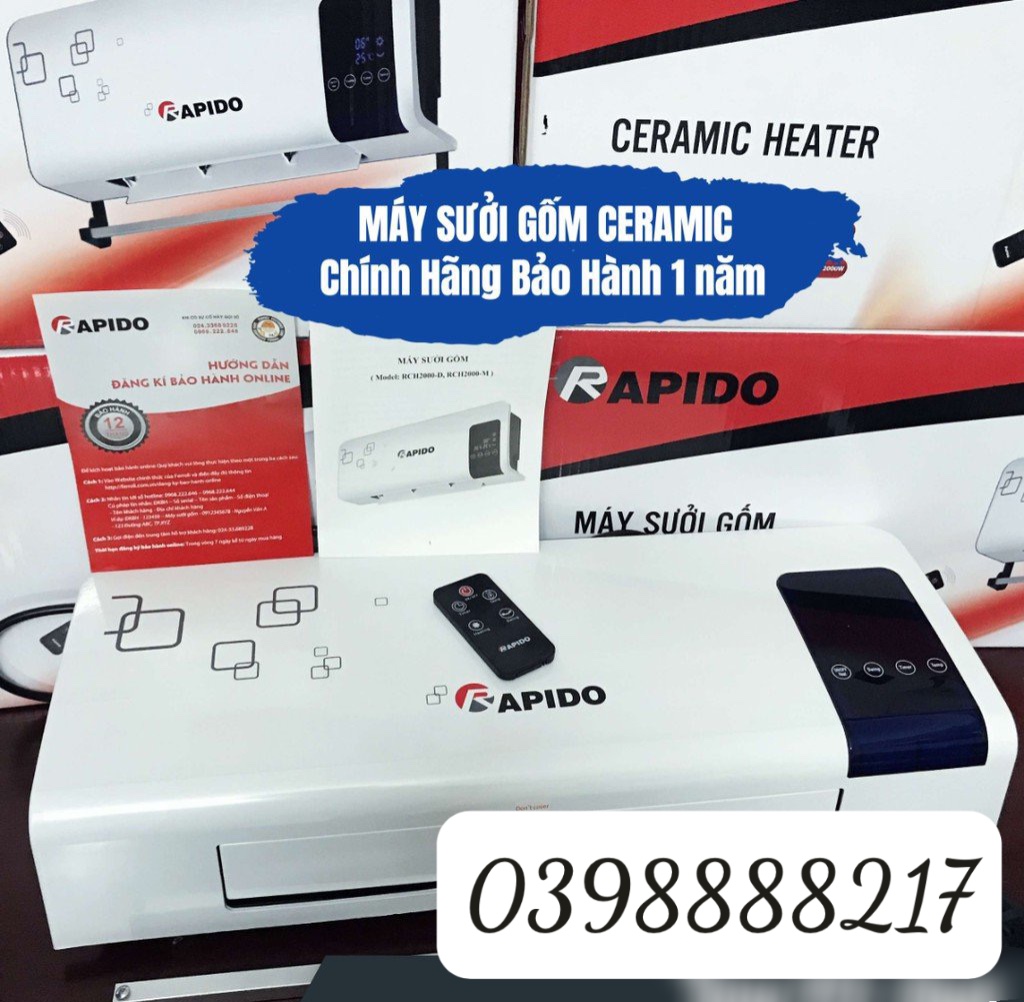 [ Bảo hành 12 tháng công ty, Tặng quà đi kèm ] Máy sưởi gốm Rapido RCH2000-D, Tiêu chuẩn Châu Âu, Công nghệ đốt cháy Ceramic, Tiết kiệm điện năng, Không gây khô da, Không gây bỏng, cháy nổ, Điều khiển điện tử từ xa