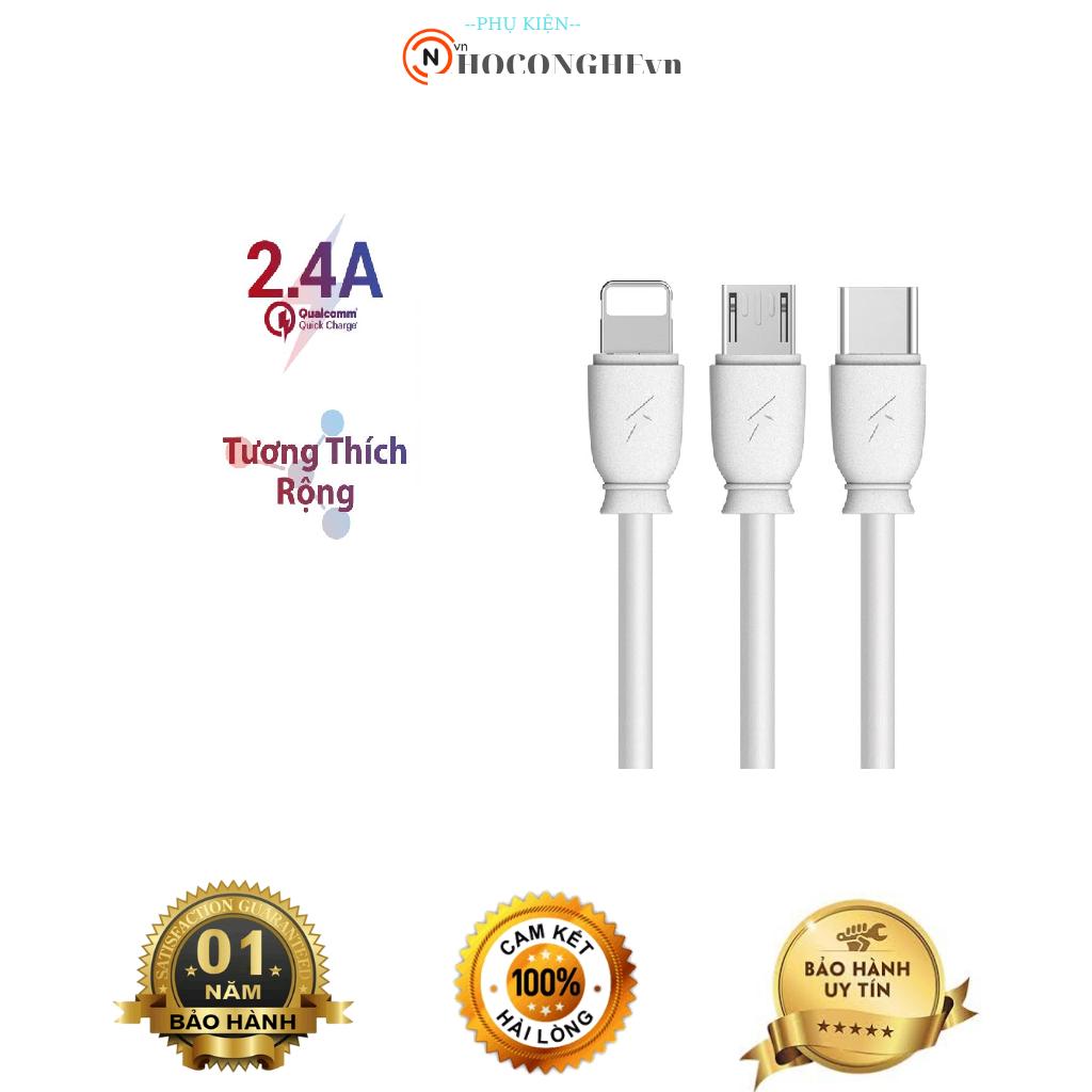 Cáp sạc nhanh Remax RC-134 cổng Lightning/MicroUSB/TypeC dài 1 mét max 2.1A