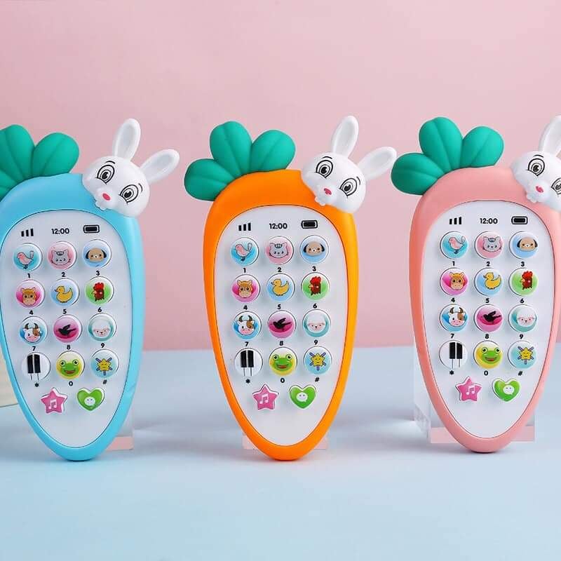 Điện thoại cà rốt-củ cải-thỏ đáng yêu-phát nhạc cho bé- tặng kèm 3 pin