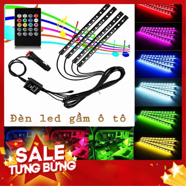 Đèn led xe hơi RGB nháy theo nhạc Đèn led ô tô đổi nhiều màu 48 led bọc silicon chống nước