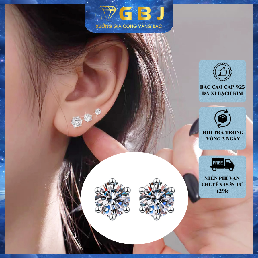 Bông tai 6 chấu cao cấp chuẩn bạc 925 - gia bảo jewelry