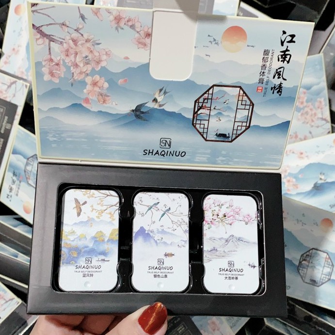 Set 3 Nước Hoa Khô Dạng Sáp SHAQINUO Hoa Anh Đào Dịu dàng thơm lâu