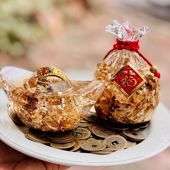 Bộ Kích Hoạt Tài Lộc Thỏi Vàng Túi Vàng Đồng Xu Phong Thủy Chiêu Tài Hút Lộc Bày Ban Thần Tài