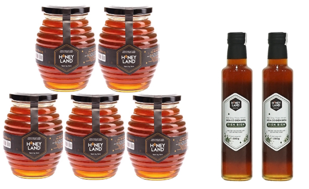 HONEYLAND - Bộ 5 hủ mật ong hoa rừng 500g hủ tặng 2 chai mật ong điện biên