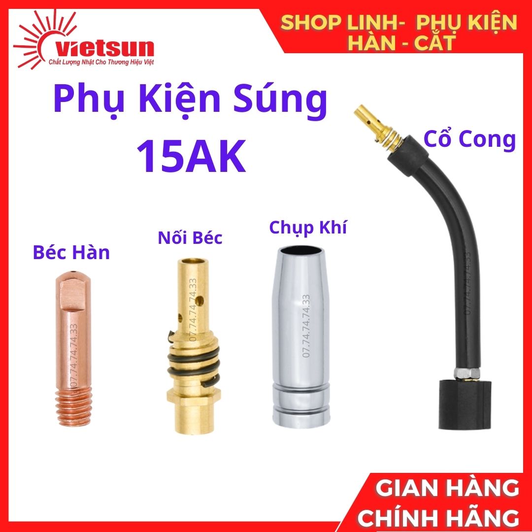 Phụ kiện súng hàn mig 15ak, chụp khí, béc hàn, đầu nối béc