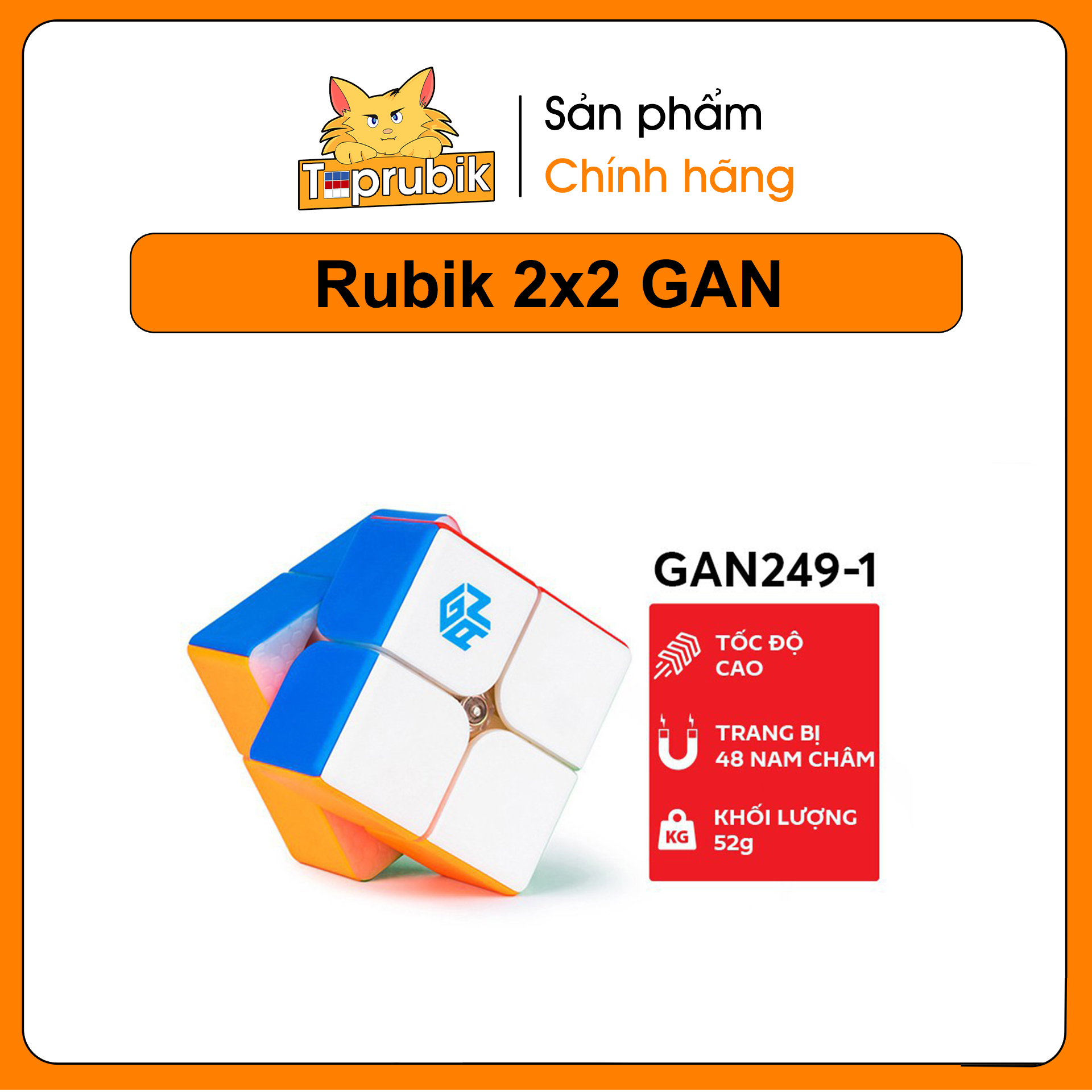 Rubik 2x2 gan 249v2 / 249v2 m, rubik 2x2x2 stickerless/ viền đen chính hãng gan