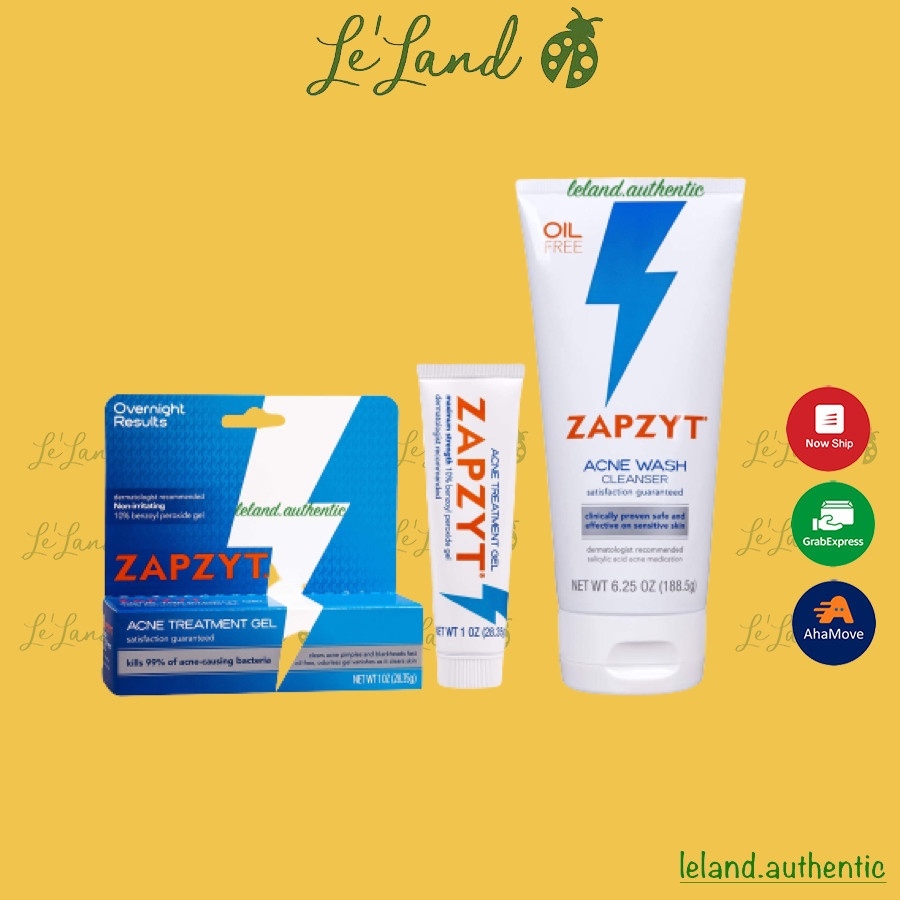 ▥▥✹ Bill US - Combo sữa rửa mặt và chấm mụn Zapzyt Maximum Strength 10 Benzoyl Peroxide Acne Treatment Gel