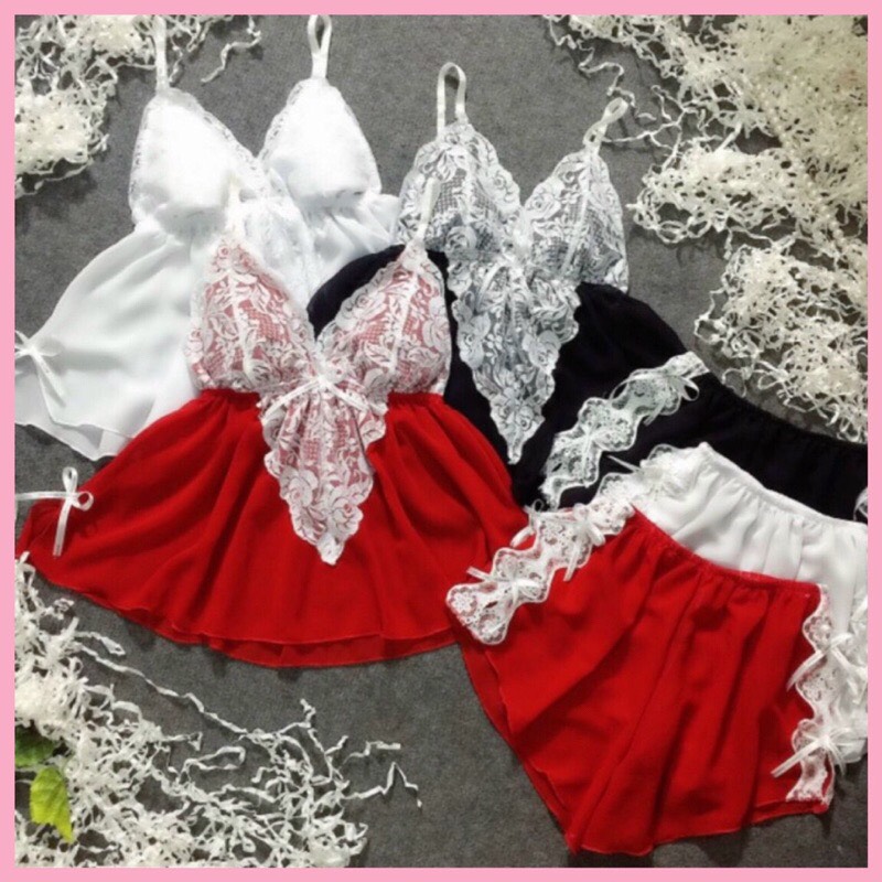 Đồ ngủ xuyên thấu gợi cảm(SIZE 40-80KG)/ Đồ ngủ bigsize 2 dây ren trắng có mút, chất voan xuyên thấu, mã 14