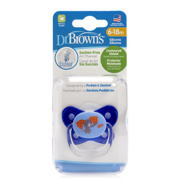 Ty ngậm Dr.Brown's hình chú voi màu xanh 6-18 tháng