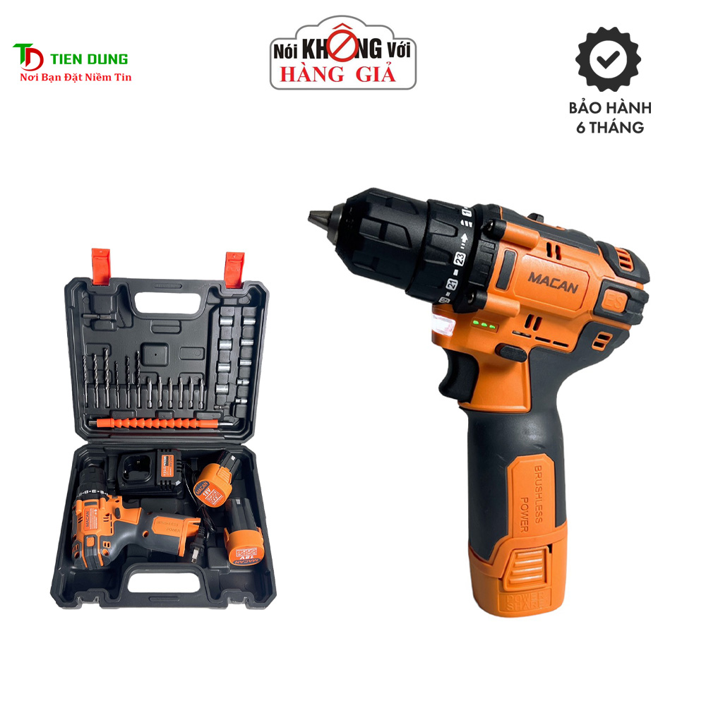 Máy khoan dùng pin 18v macan không chổi than 2 pin 4 cell nhỏ gọn, bắn tôn, bắn trần thạch cao