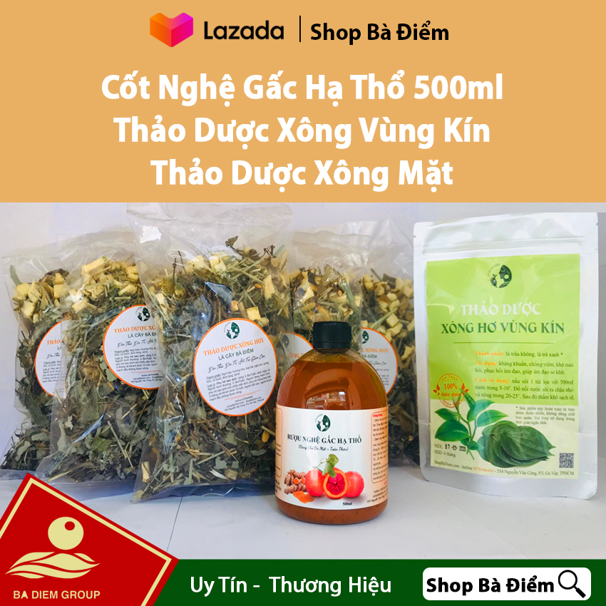 5 Gói Xông Toàn Thân + 1 Thảo Dược Xông Vùng Kín + 1 Cốt Nghệ Gấc Cho Mặt 500ml | (Lá Xông Vùng Kín + Lá Xông Sản Phụ+ Nghệ Gấc Hạ Thổ 0.5L) - Shop Bà Điểm.
