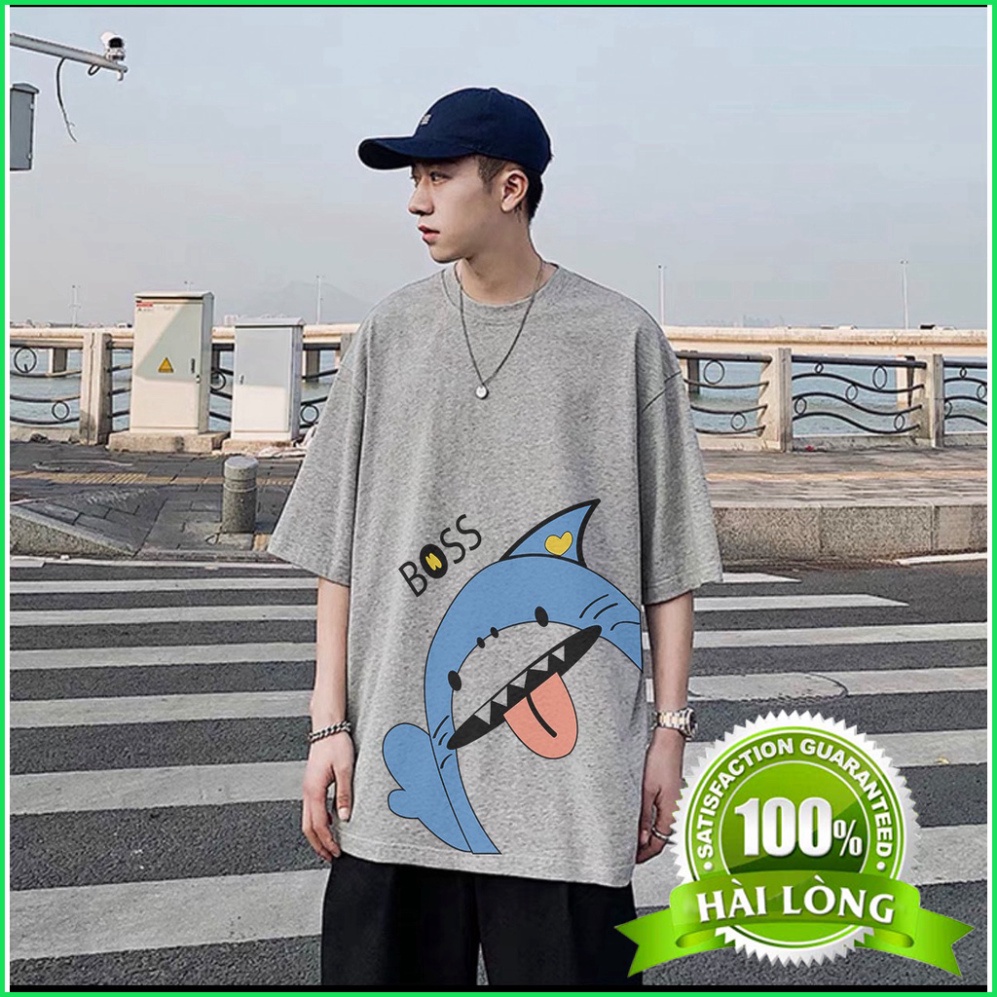 Áo thun unisex from rộng cổ tròn tay lỡ freesize < 65kg - Cá Mập Boss