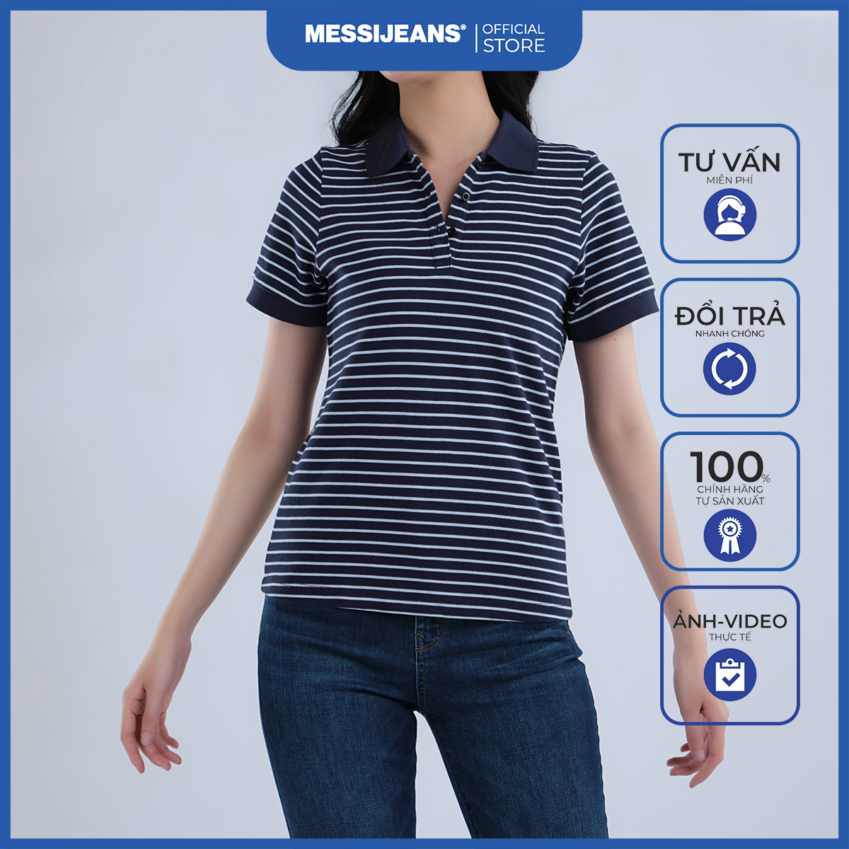 Áo Thun Polo Nữ Sọc Ngang MESSI WTB0113-20