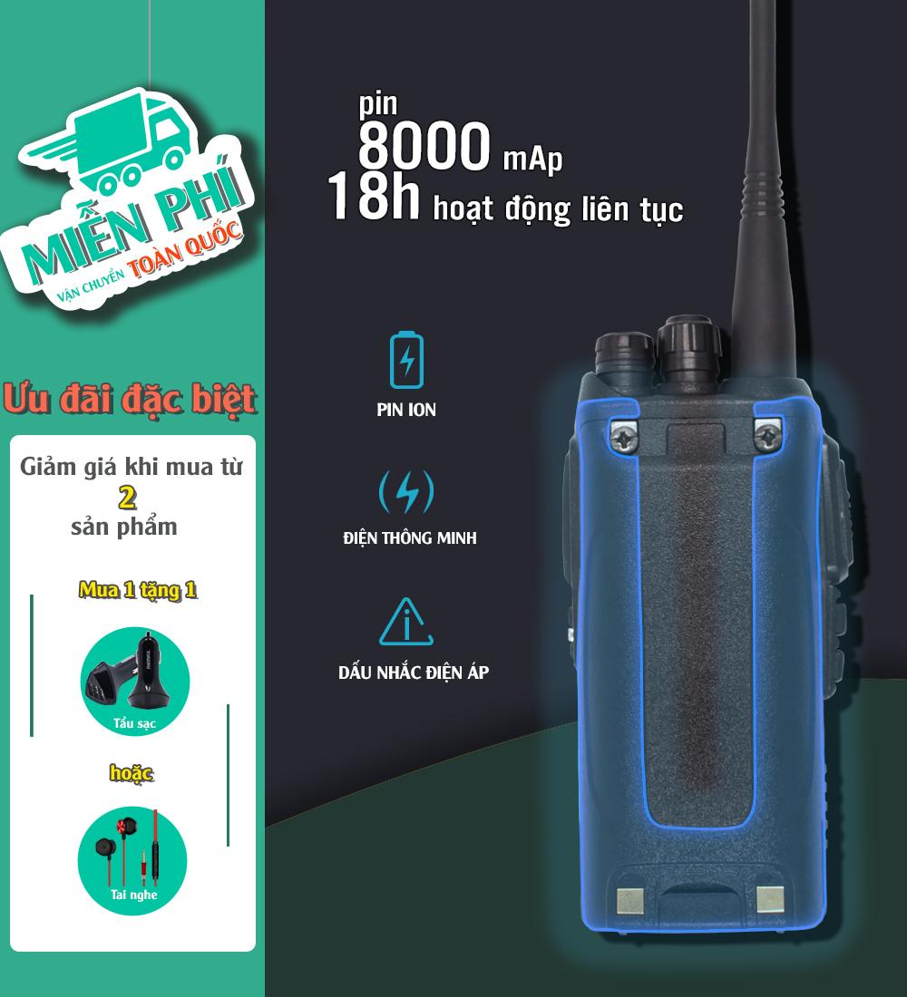 Bộ đàm cầm tay cao cấp Hypersia A1 2019, bộ đàm tầm xa 1-8km, hỗ trợ công nghệ Vox, lọc ồn, tái tạo âm thanh trung thực.