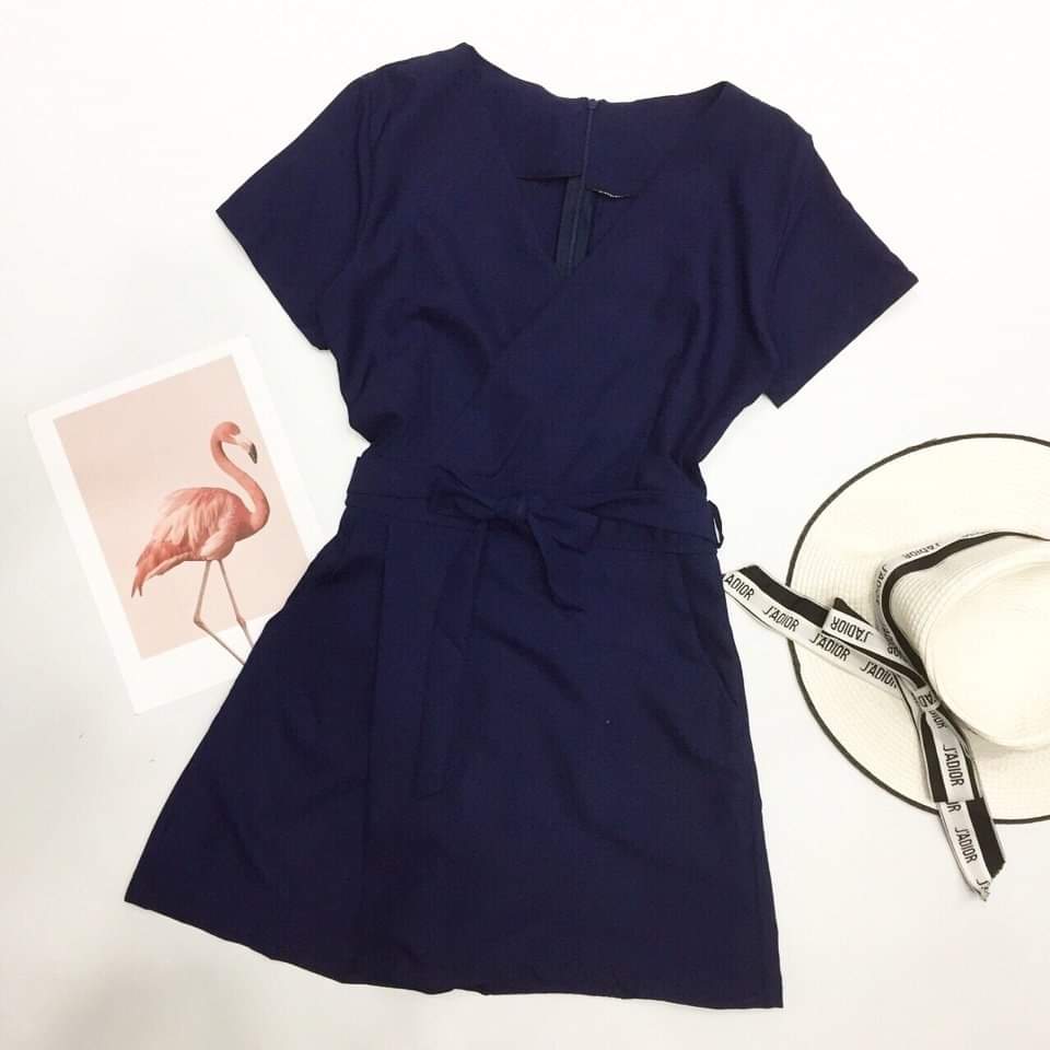Jumpsuit kiểu Vest giả đầm cột nơ , Jumpsuit hoa 2 dây mặc được 2 kiểu