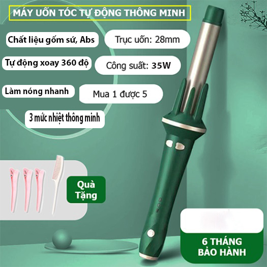 Máy uốn tóc xoăn xoay tự động 360 độ chỉnh nhiệt thông minh giúp giữ nếp lâu chuẩn Hàn Quốc khuếch tán ion âm giúp bảo vệ tóc, tránh hư tổn tóc, máy uốn tóc tự động đường kính 28-32mm chất liệu gốm sứ, Máy làm tóc tạo kiểu
