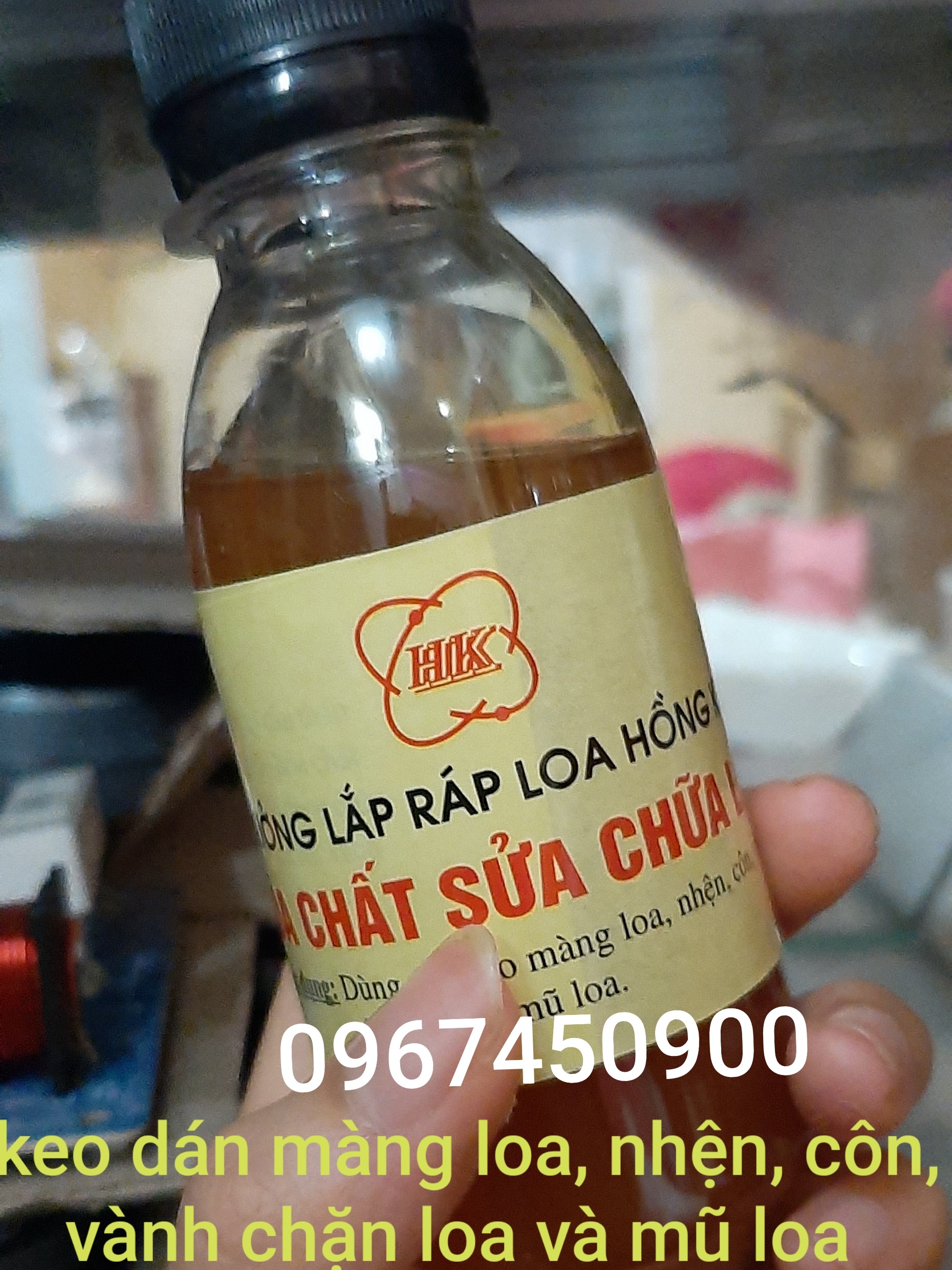 Keo dán màng loa, gân loa, Coil loa, nhện loa mũ nón loa chuyên dụng keo vàng : Giá 1 chai