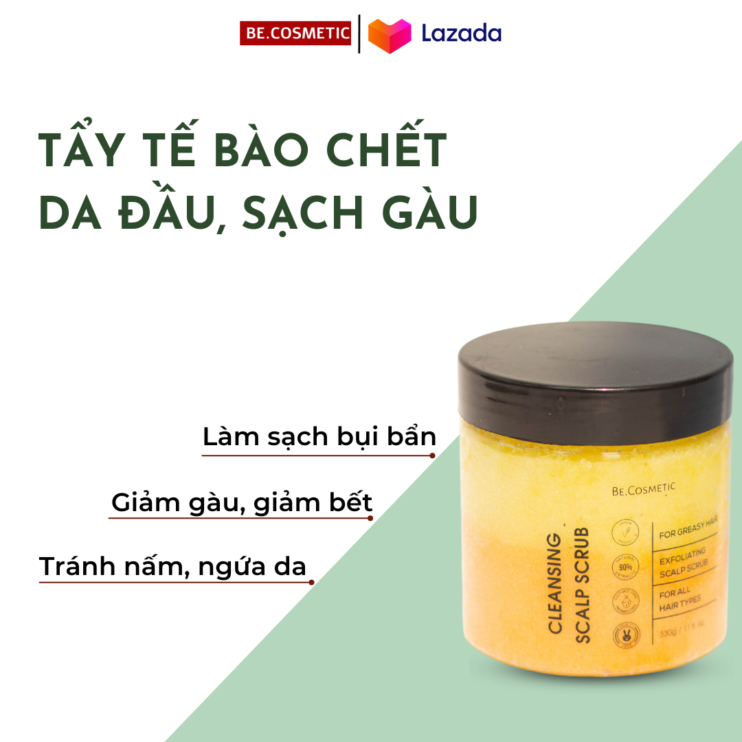 Tẩy tế bào chết da đầu, Giúp làm sạch sâu - Loại bỏ bã gàu, tế bào chết, dầu trên da đầu- Giảm ngứa - Hiệu quả nhanh chóng BeCosmetic