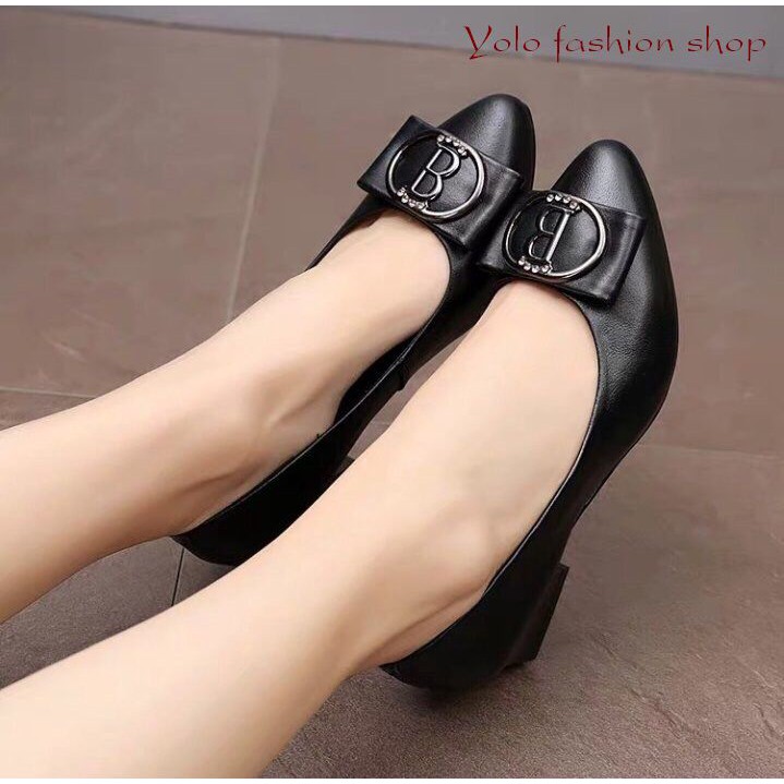 M21 Giày cao gót nữ da lì đế 4cm siêu mềm êm chân