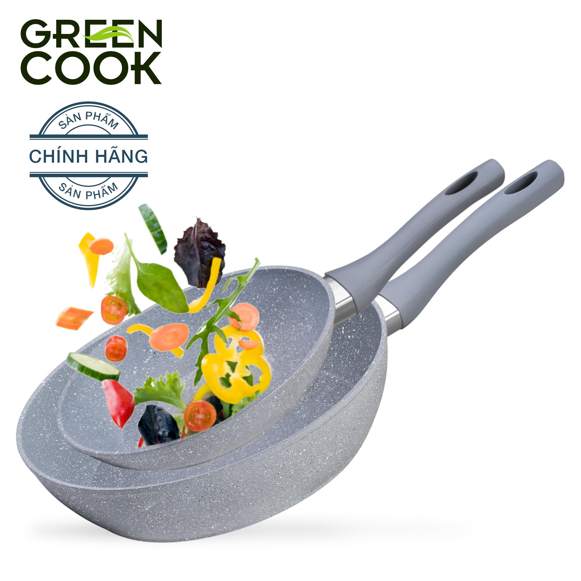 Bộ 2 chảo chống dính đáy từ vân đá size 22-28 cm Green Cook GCP02 - Hàng chính hãng