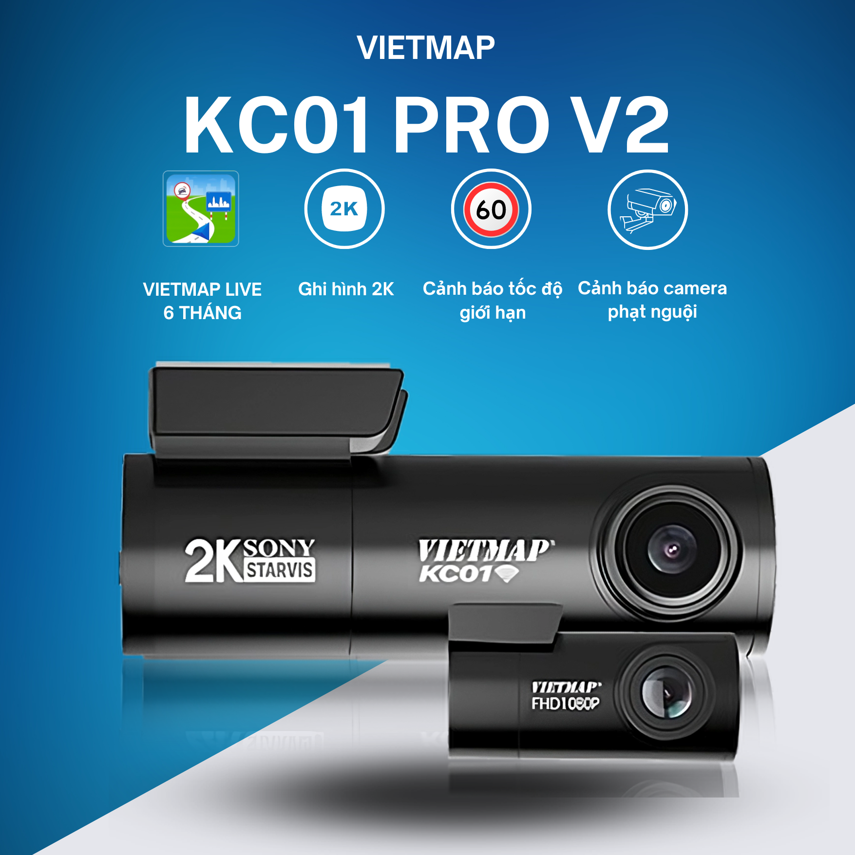 CAMERA HÀNH TRÌNH  VIETMAP KC01 PRO, CẢNH BÁO GIAO THÔNG, GHI HÌNH 2K, KẾT NỐI ĐIỆN THOẠI