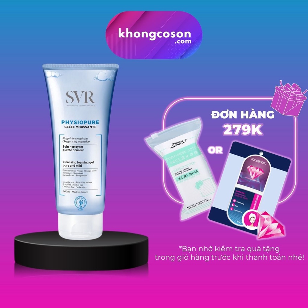 Gel rửa mặt dành cho da nhạy cảm svr physiopure gelee moussante 10ml 55ml 200ml - khongcoson