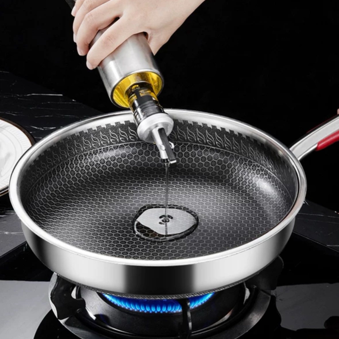 Chảo tổ ong lòng sâu chống dính đáy bằng 30cm chuyên chiên rán áp chảo dùng được trên mọi loại bếp - chảo chiên trứng nướng bánh 5 lớp inox 304 vân tổ ong chống dính cực tốt