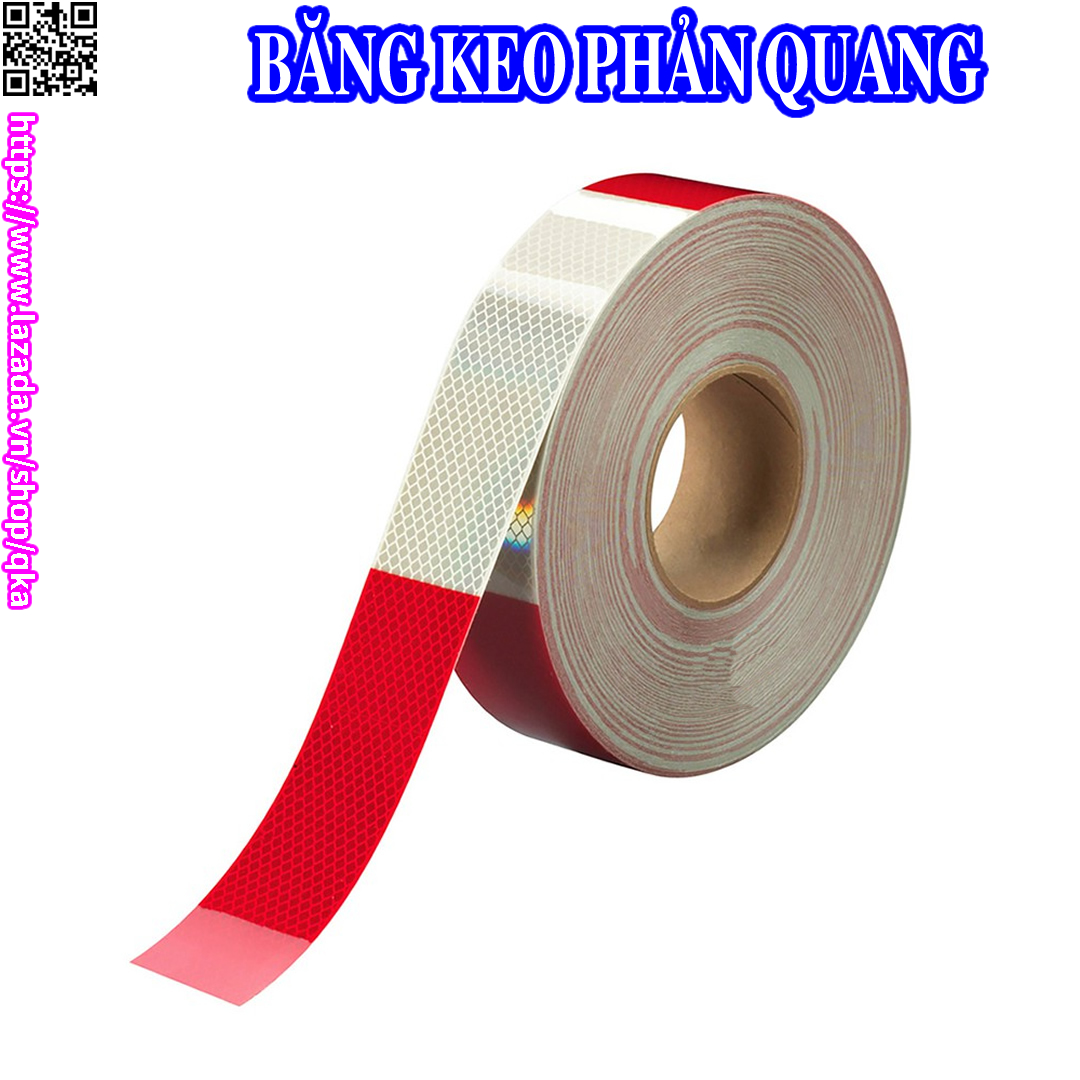 Bán theo Mét x 5cm Băng keo phản quang, decal phản quang dán xe máy ô tô trắng đỏ
