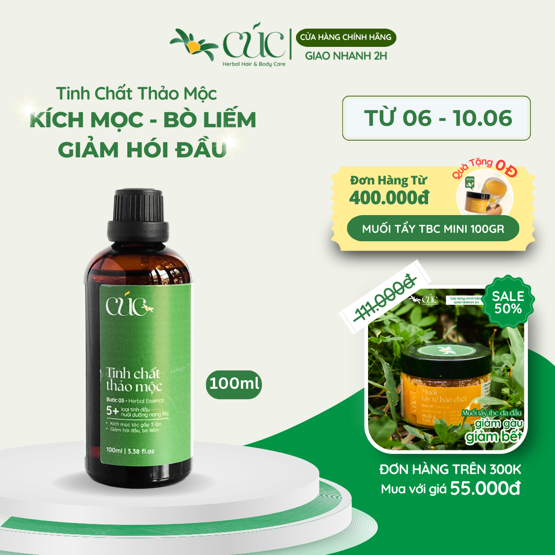 Tinh chất thảo mộc kích mọc tóc thảo mộc đậm đặc - giảm rụng tơi phồng lâu bết - dày - bồng bềnh 100ml