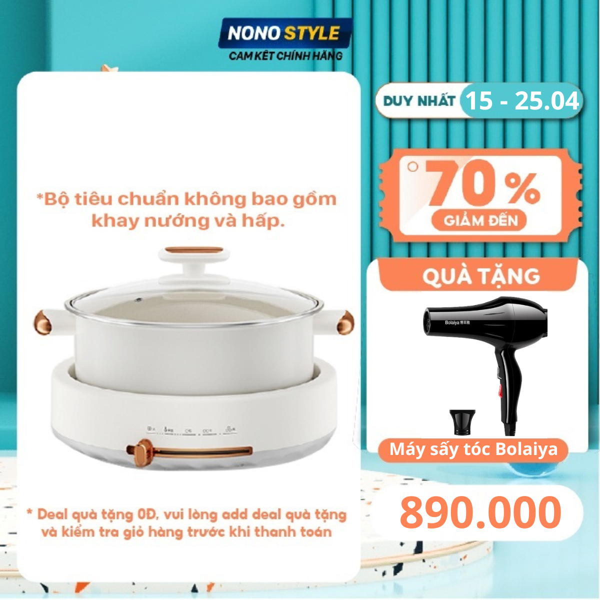 Nồi Lẩu Điện Đa Năng Nonostyle - Dung Tích 5 Lít - Công Suất 1350W - 4 Cấp Độ Nhiệt - Bảo Hành 1 Năm | SG Giao Nhanh 4H