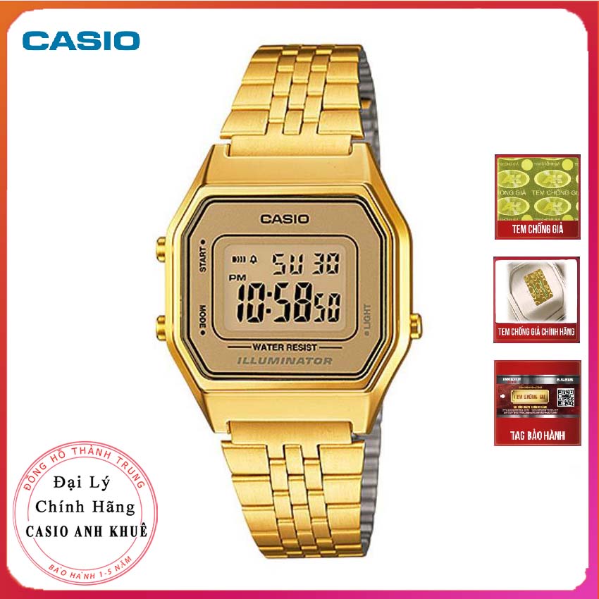 Đồng hồ điện tử nữ casio vintage la680wga-9df dây kim loại