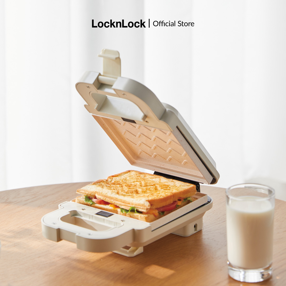 Máy kẹp nướng bánh LockLock Bianco Sandwich maker Màu ngà EJB126IVY, đa năng sandwich  waffle, 600W, chống dính