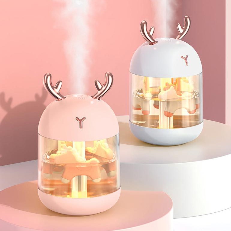 [HCM]Máy Xông Tinh Dầu Kiêm Đèn Ngủ Vòng Xoay Ngựa Gỗ Có Đèn Led Decor Trang Trí Phòng Ngủ
